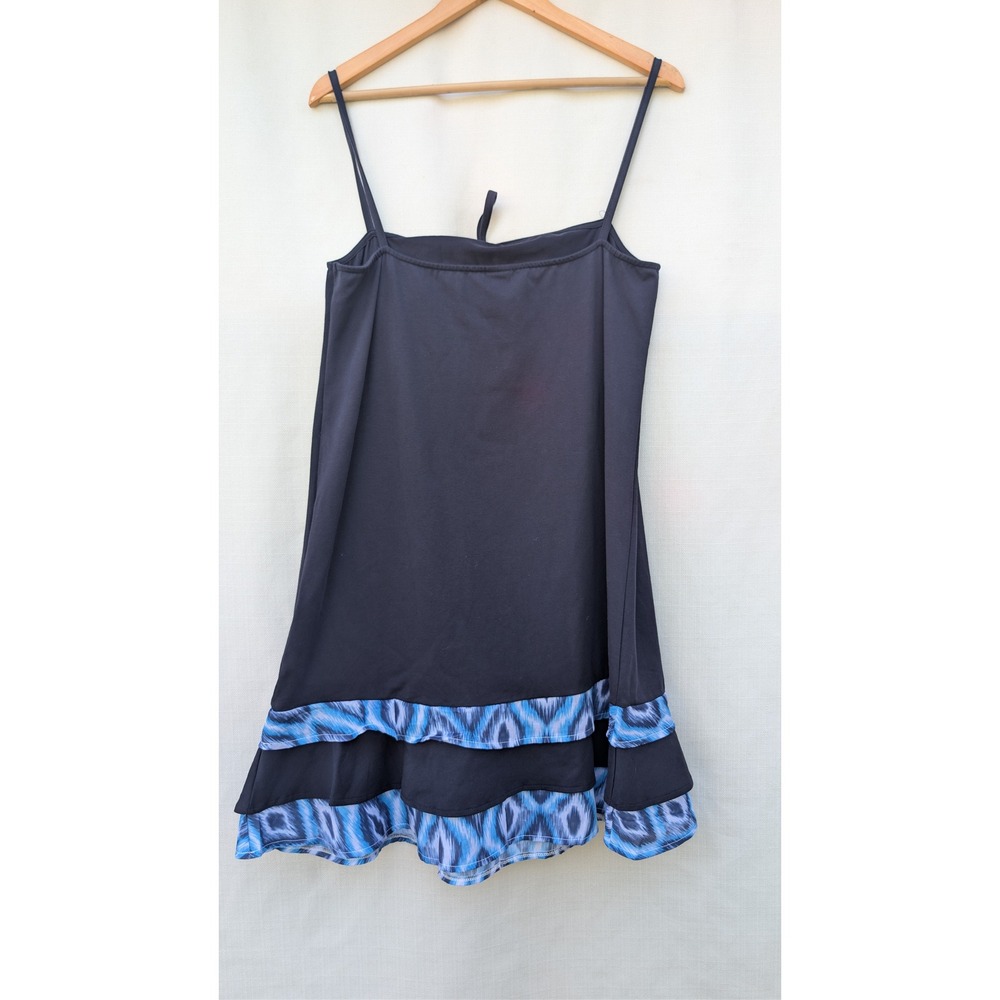 Beachcombers Coastal Threads Black Blue Ikat Ruffle Mini Dress Medium NWT